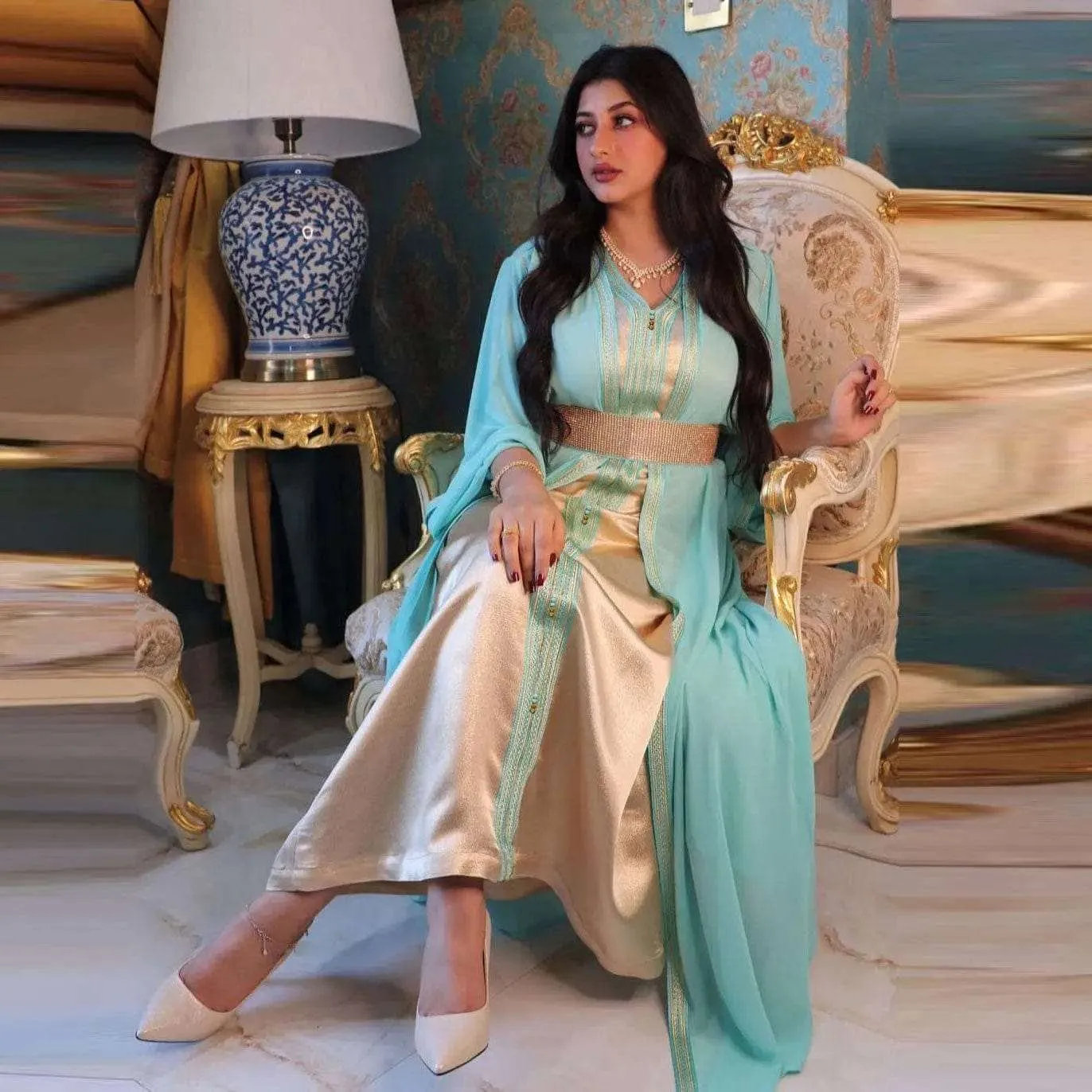 🌺 Chiffon Faux Wrap Dress - Elegant Arabian Women's Clothing 🌺