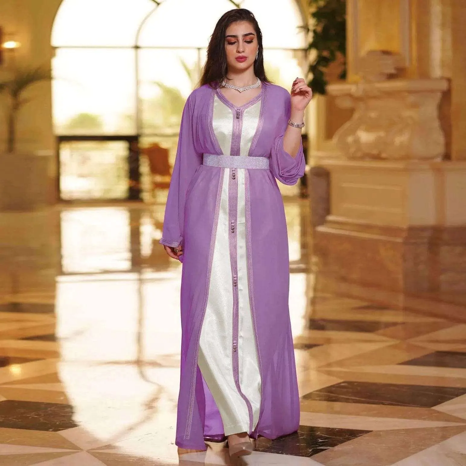 🌺 Chiffon Faux Wrap Dress - Elegant Arabian Women's Clothing 🌺