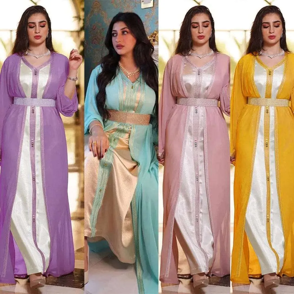 🌺 Chiffon Faux Wrap Dress - Elegant Arabian Women's Clothing 🌺