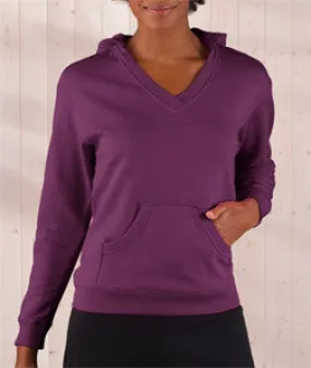 3654 LA T Ladies' French Terry Hooded Crossover V-Neck Pullover Eggplant