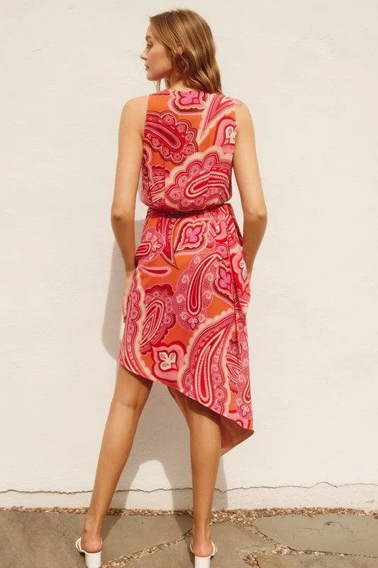 Asymmetrical Hem Midi Wrap Dress