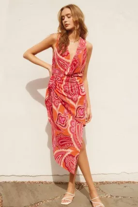 Asymmetrical Hem Midi Wrap Dress
