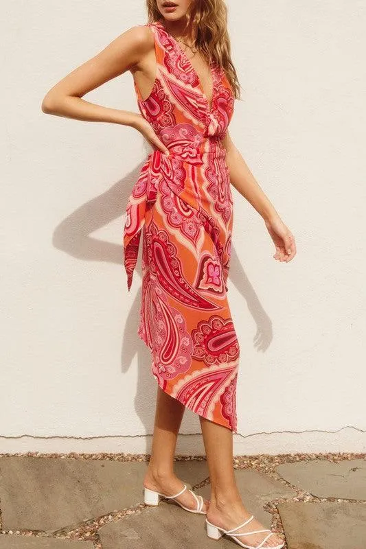 Asymmetrical Hem Midi Wrap Dress