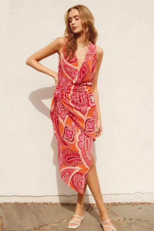 Asymmetrical Hem Midi Wrap Dress