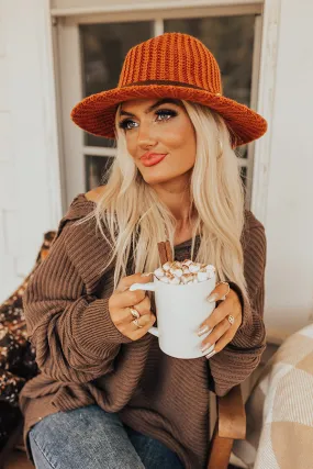 Autumn Sweetheart Knit Fedora In Rust