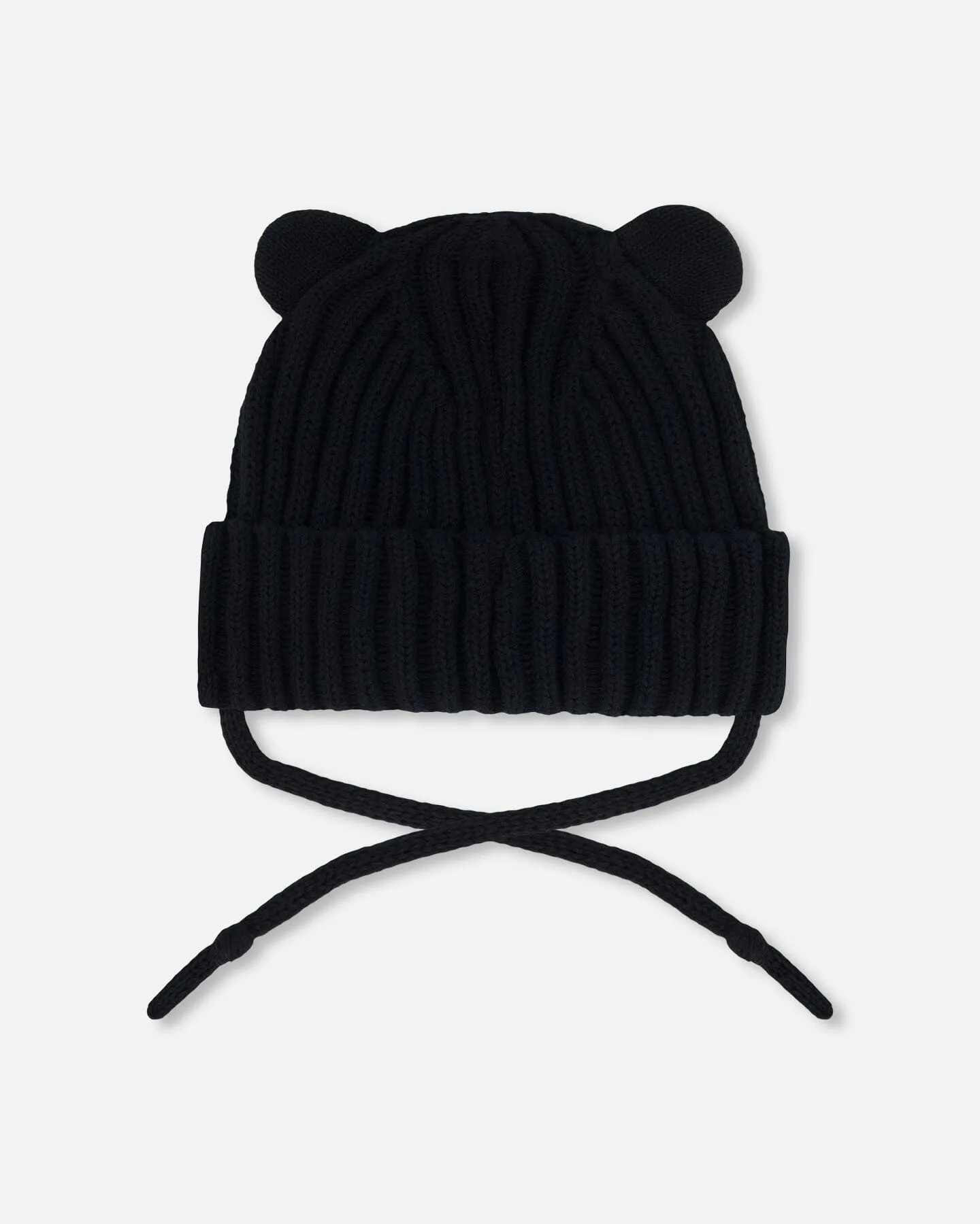 Baby Knit Hat With Strings Black