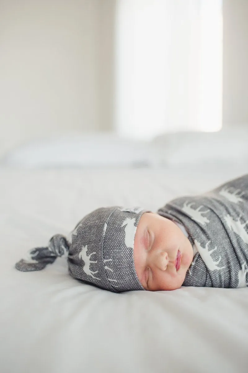 Baby Top Knot Hat | Grey/White Moose
