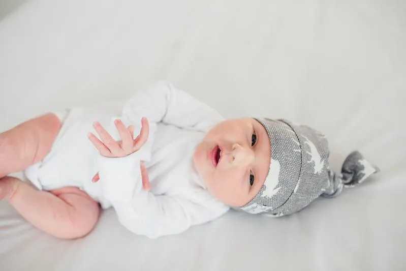 Baby Top Knot Hat | Grey/White Moose