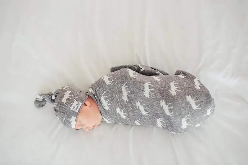 Baby Top Knot Hat | Grey/White Moose