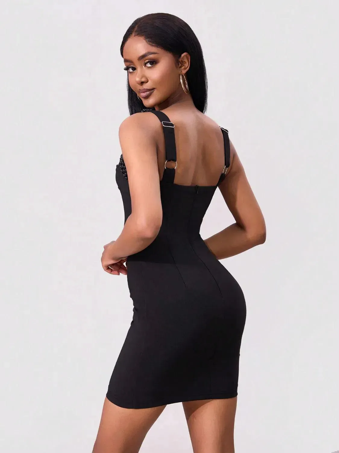Bead Trim Wide Strap Wrap Dress