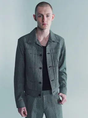 Black & Grey Wool Linen Houndstooth Cow Boy Jacket