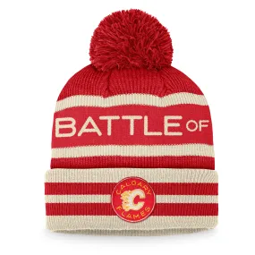 Calgary Flames Fanatics Branded Cream-Red 2023 NHL Heritage Classic Cuffed Pom Knit Hat