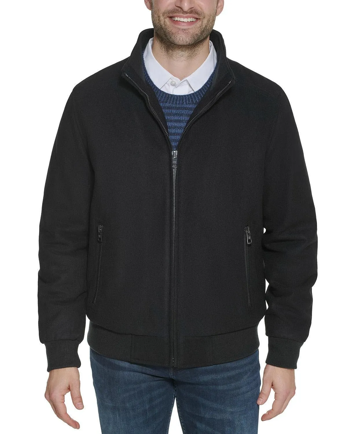 Calvin Klein Mens Bomber Jacket Coat Medium Black Solid