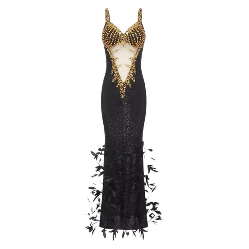 Candice Feather Decor Maxi Dress