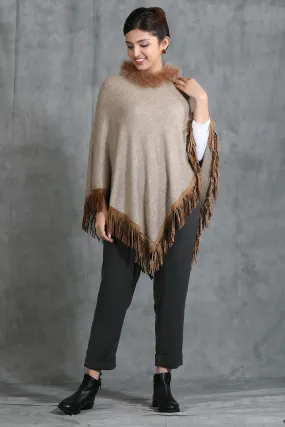 Cashmere Poncho With High Quality Fur