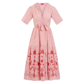 Cherry Seersucker Wrap Dress