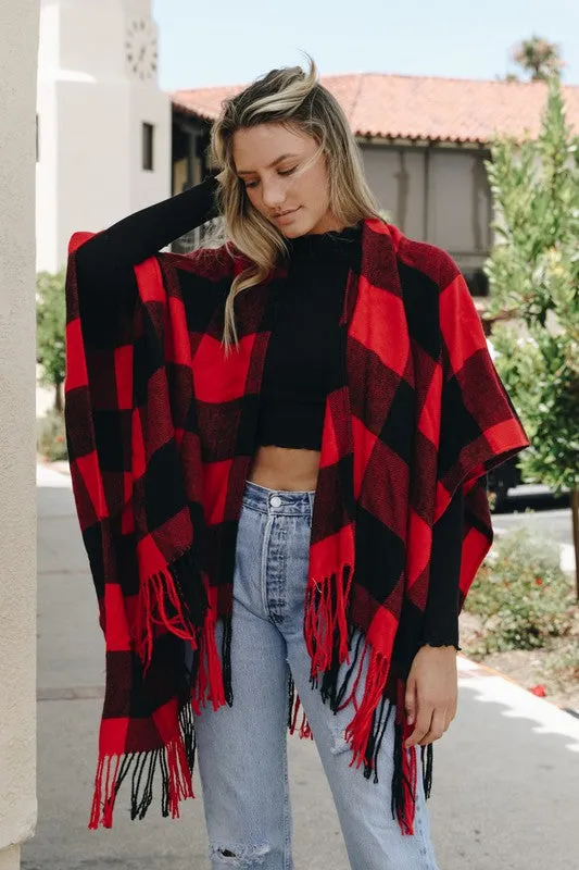 Classic Tassel Buffalo Check Poncho