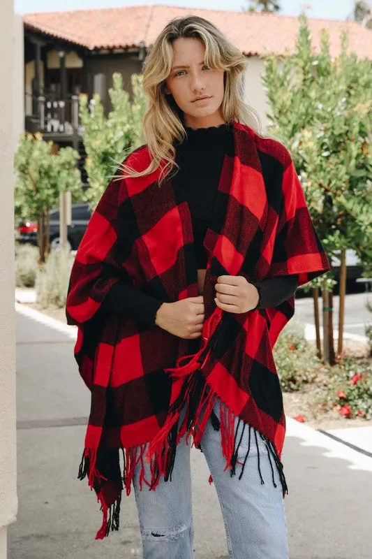 Classic Tassel Buffalo Check Poncho
