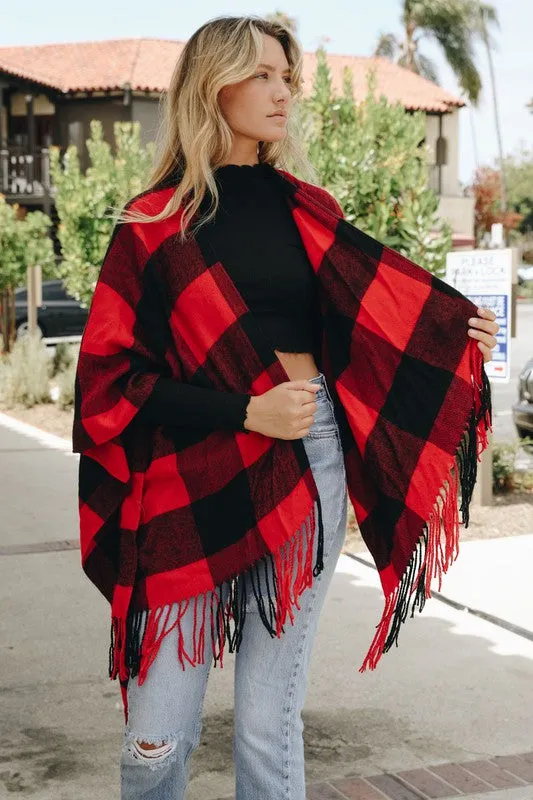 Classic Tassel Buffalo Check Poncho