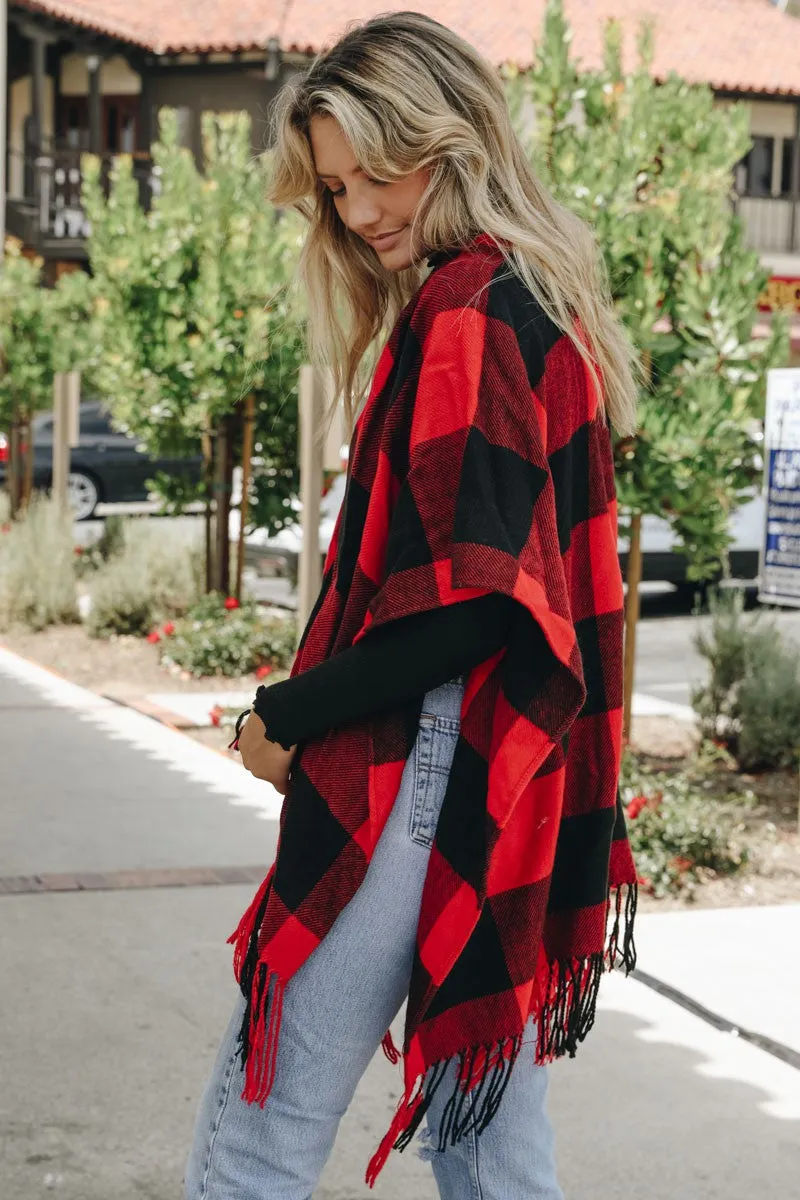 Classic Tassel Buffalo Check Poncho