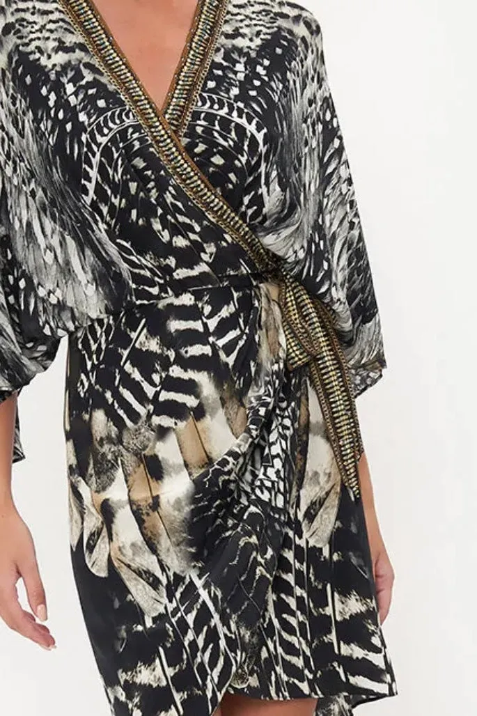 DRAPED FRONT WRAP DRESS