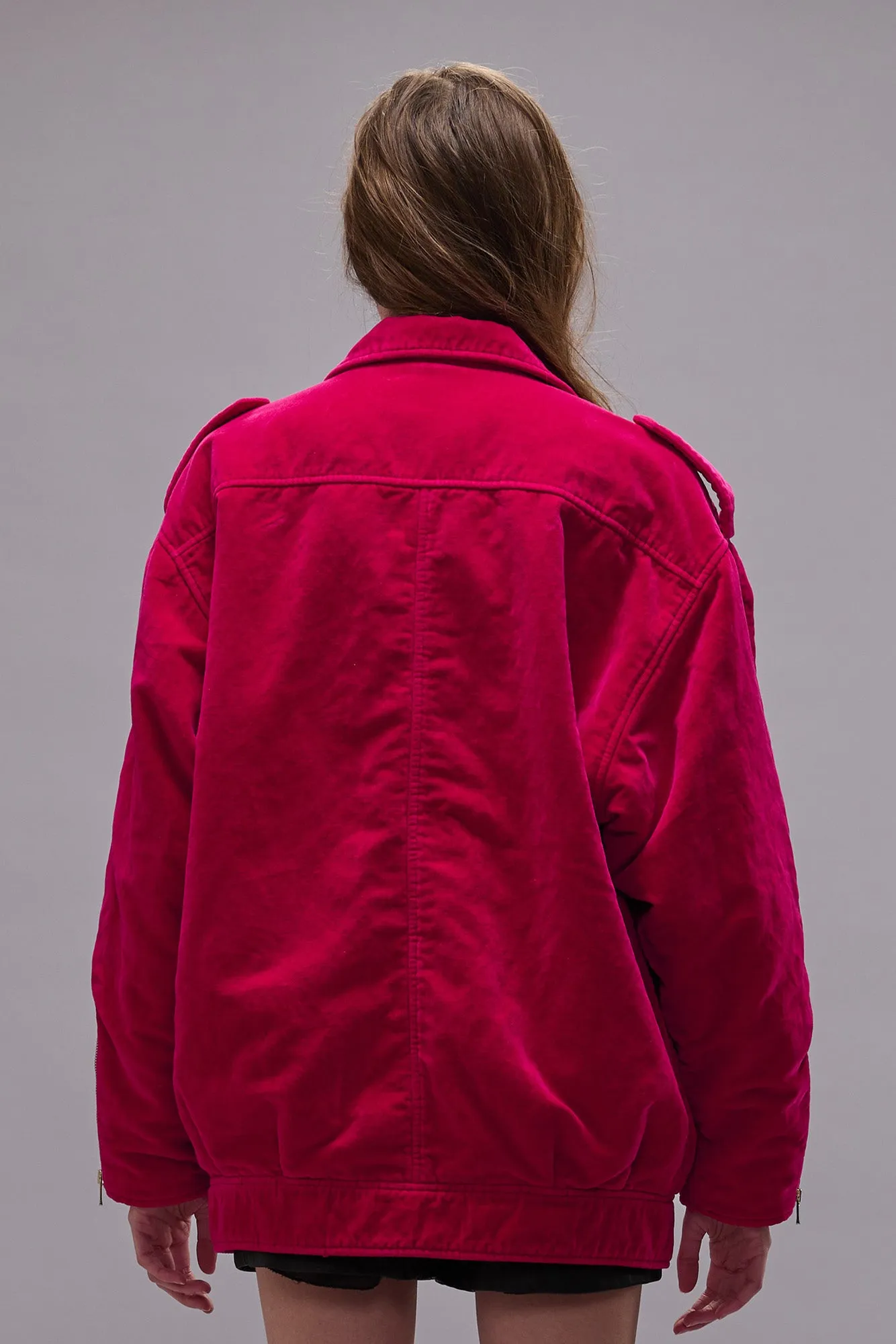 ELONGATED MOTORCYCLE JACKET - RASPBERRY VELVET