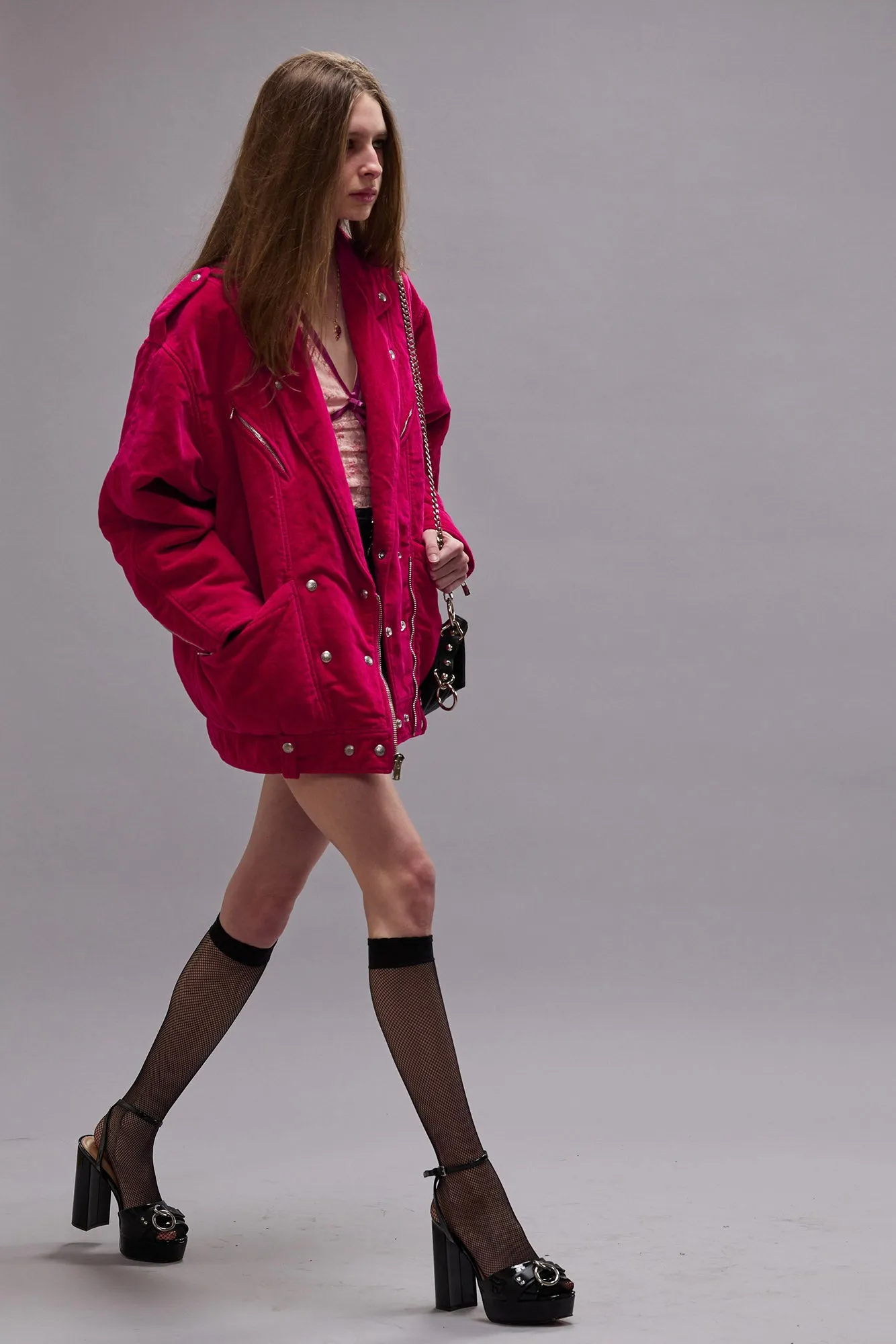 ELONGATED MOTORCYCLE JACKET - RASPBERRY VELVET