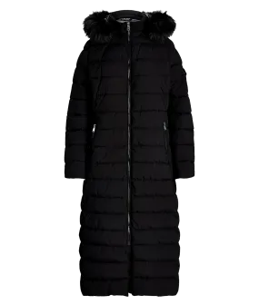 Faux-fur-trim Quilted Hooded Coat - Black