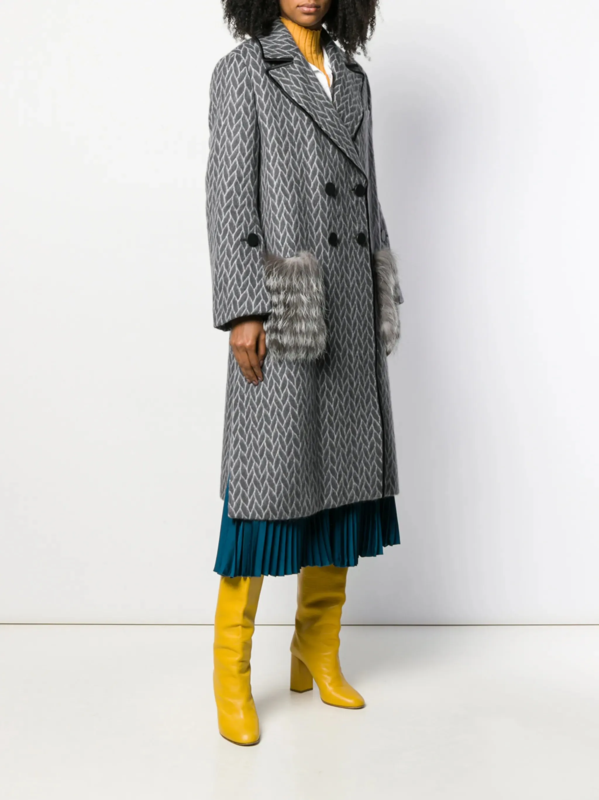 FENDI fur pockets wool & alpaca leather-trimmed coat Size I 40 S small ladies
