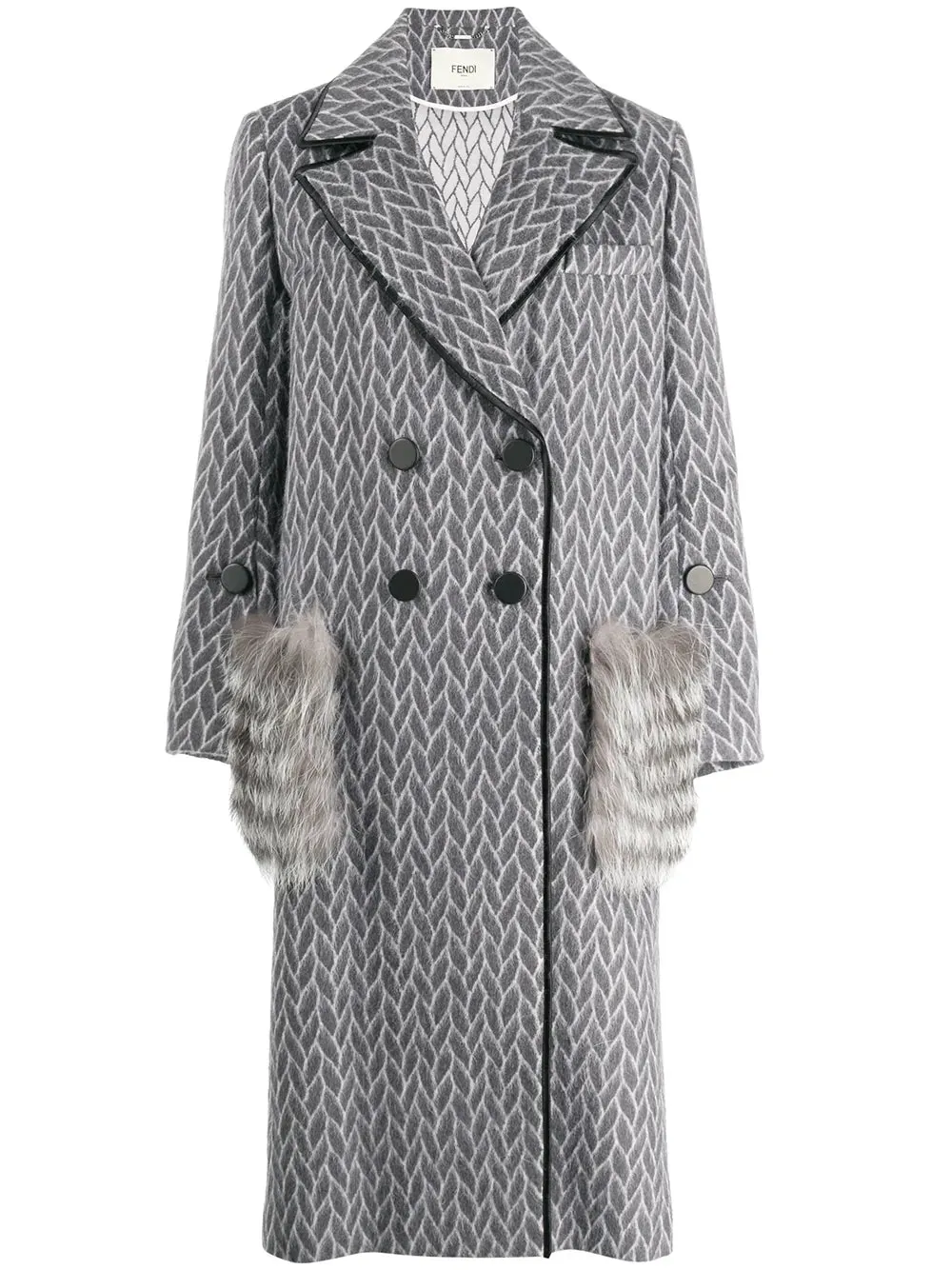 FENDI fur pockets wool & alpaca leather-trimmed coat Size I 40 S small ladies