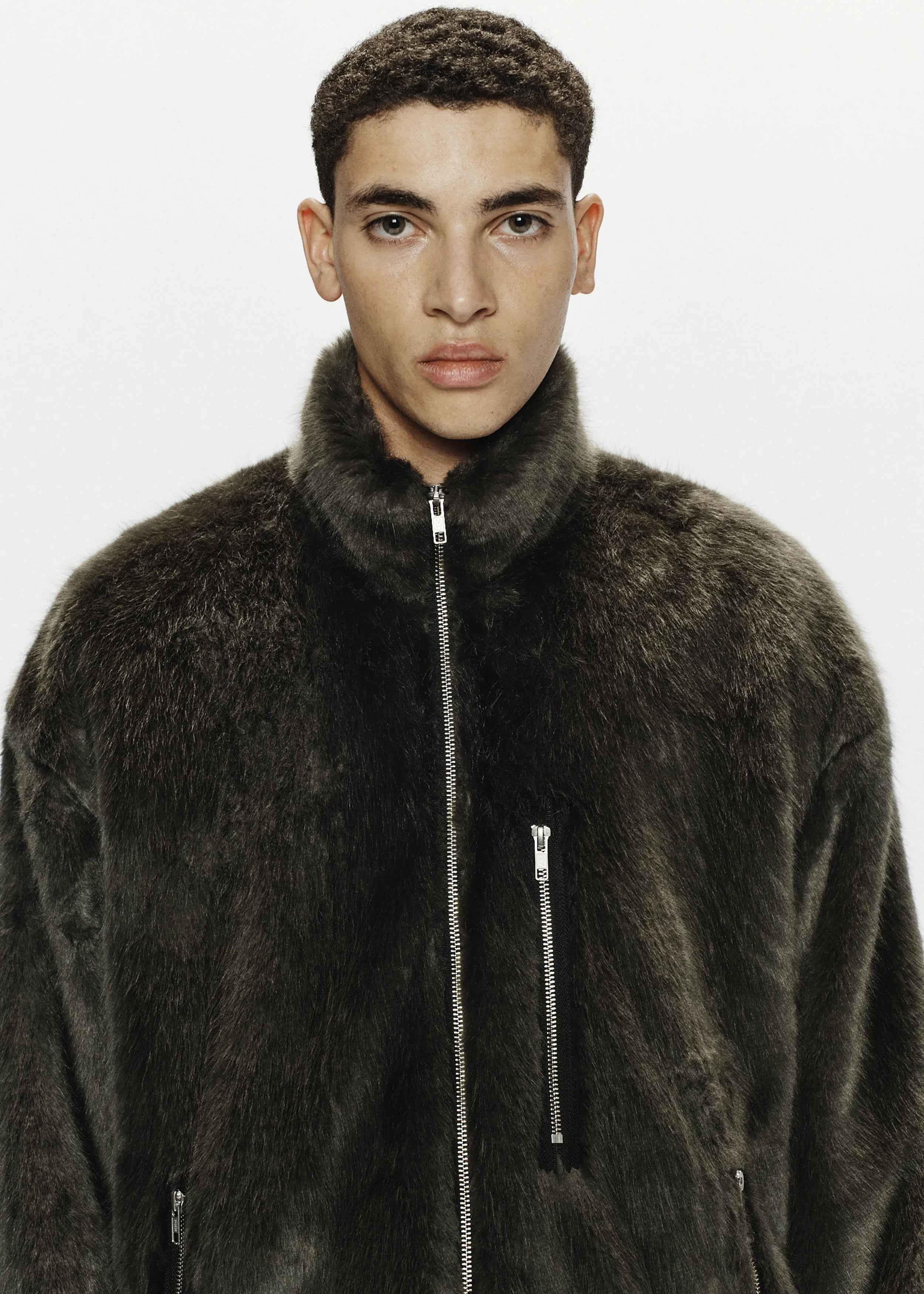 Funnel Track Jacket - Faux Fur (Charcoal)