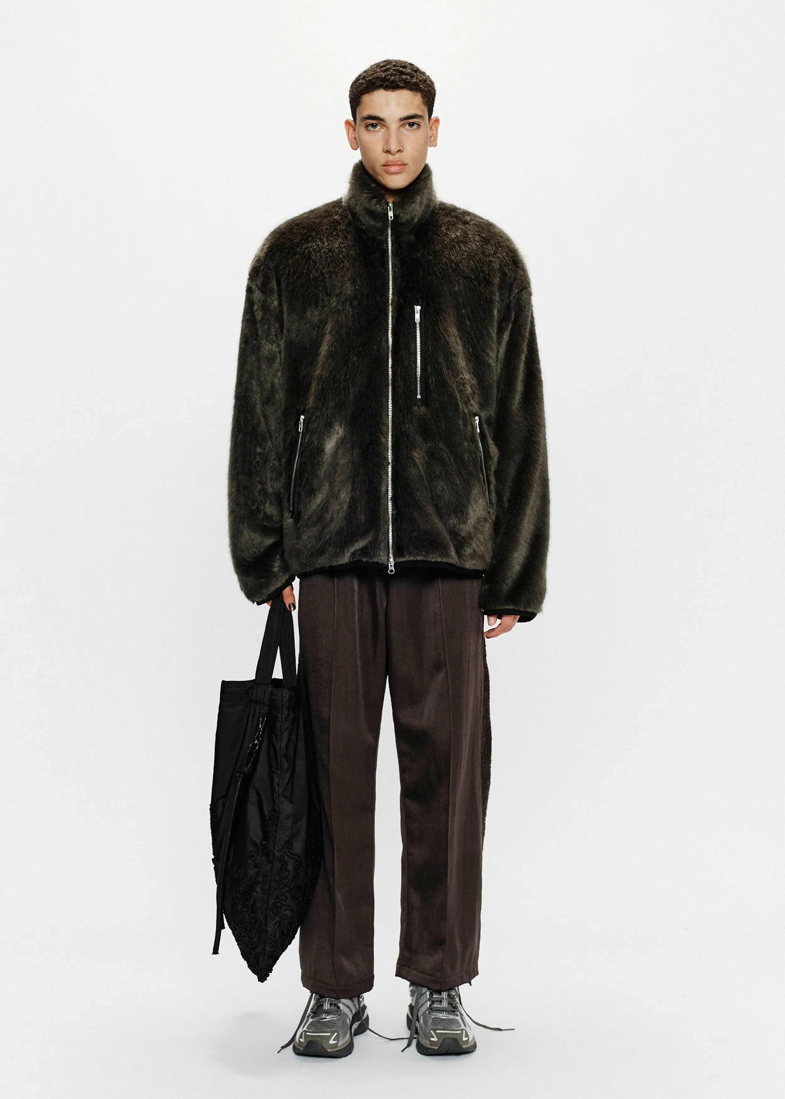 Funnel Track Jacket - Faux Fur (Charcoal)