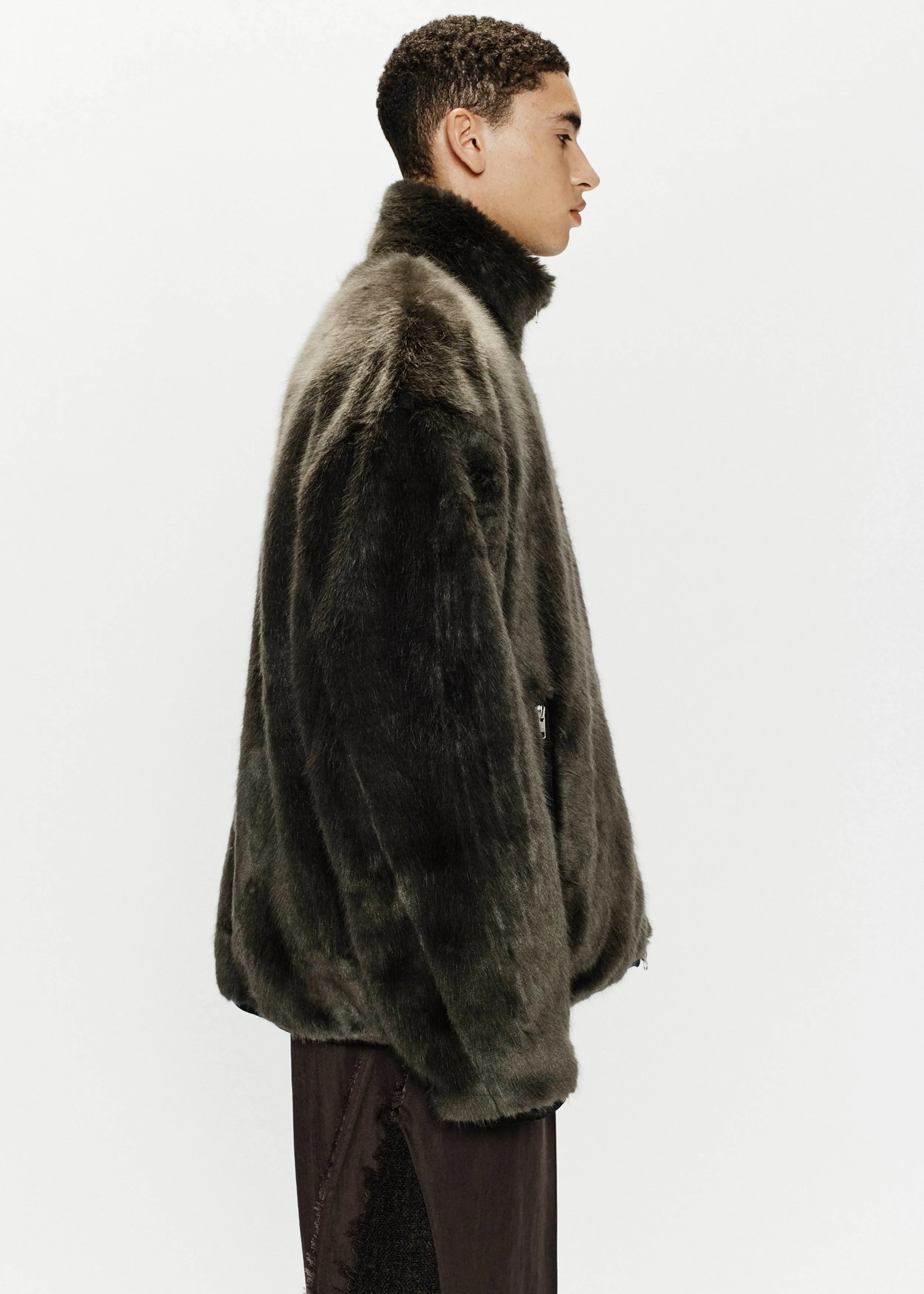 Funnel Track Jacket - Faux Fur (Charcoal)
