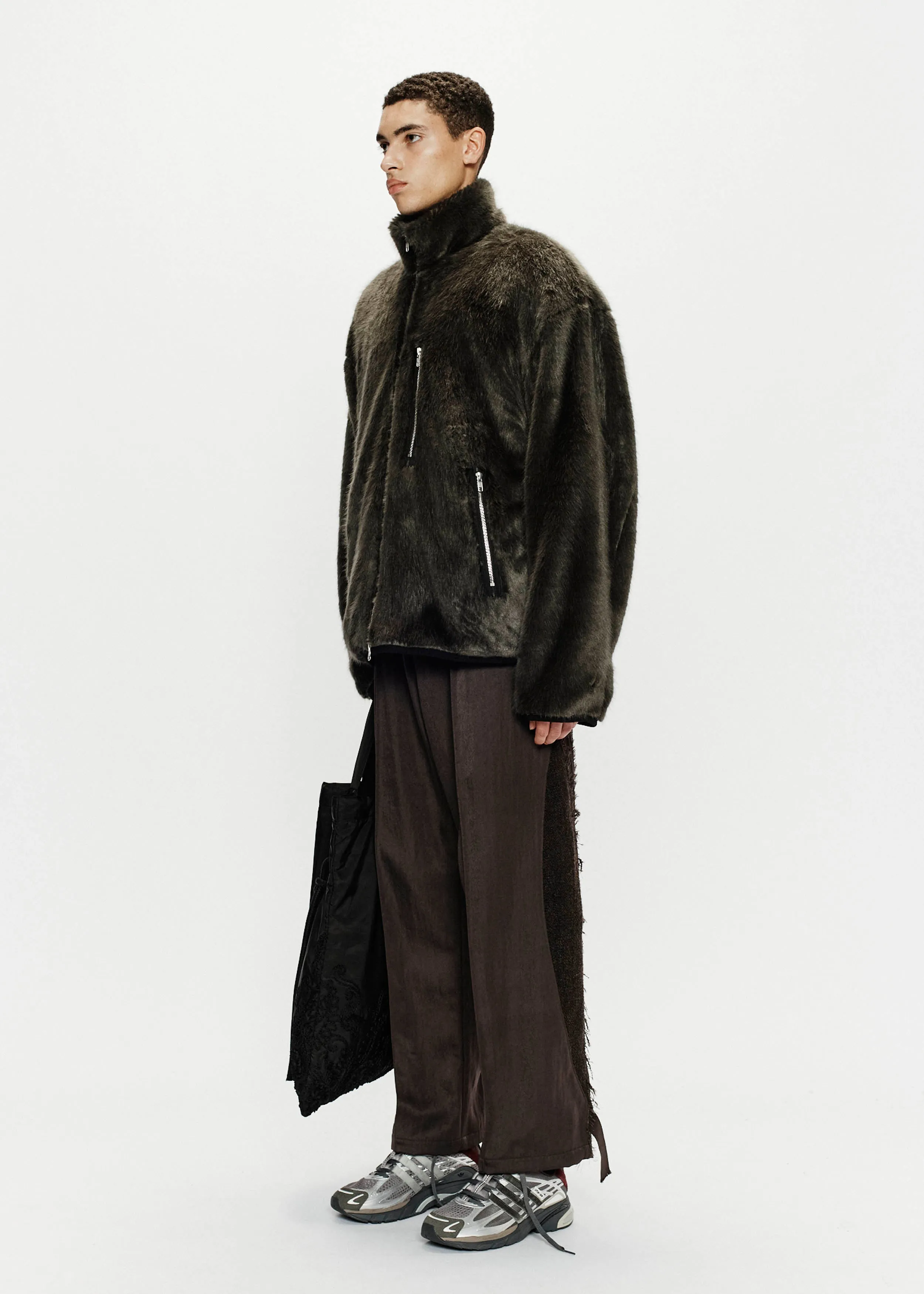 Funnel Track Jacket - Faux Fur (Charcoal)