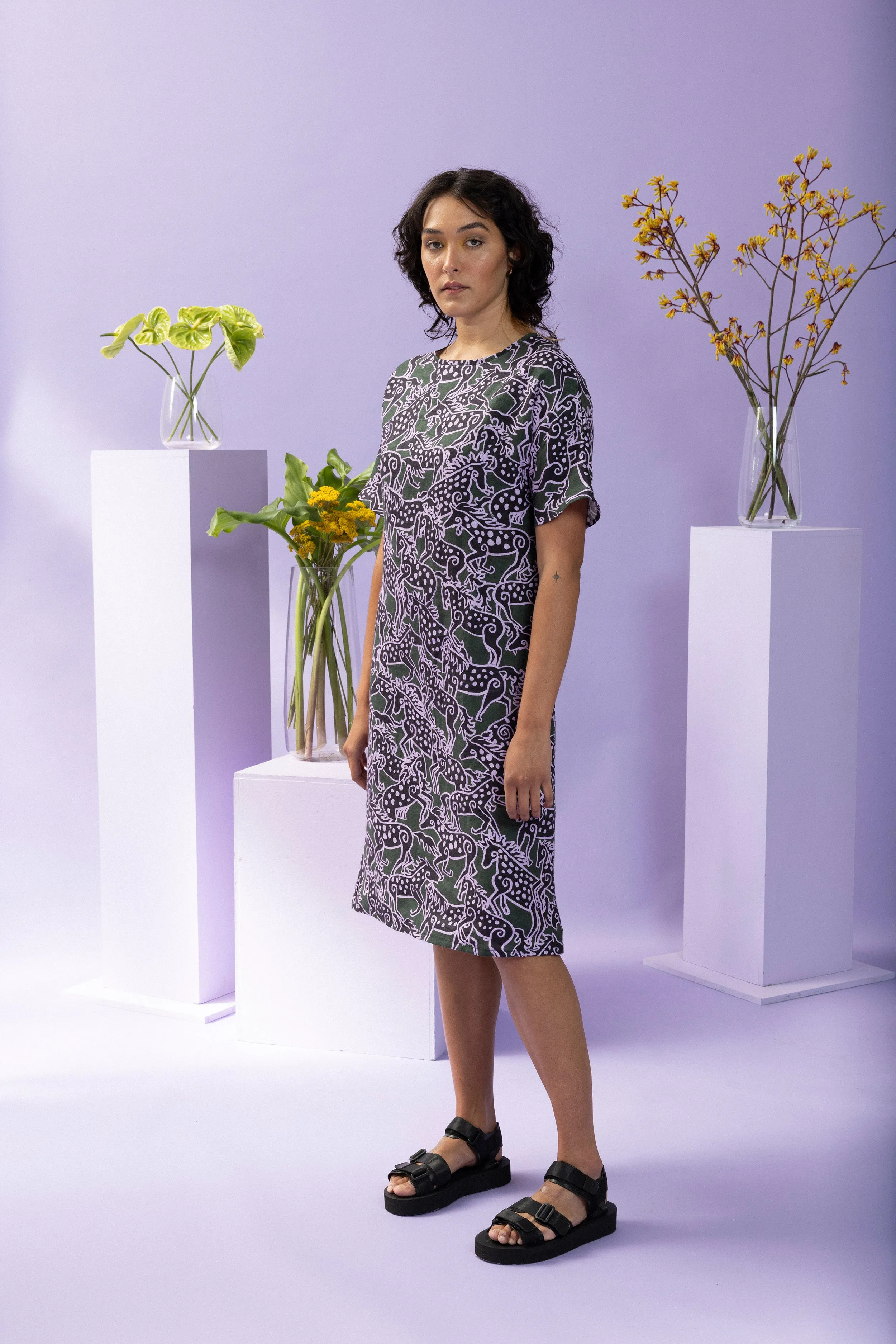 Green Horse Long T-Dress