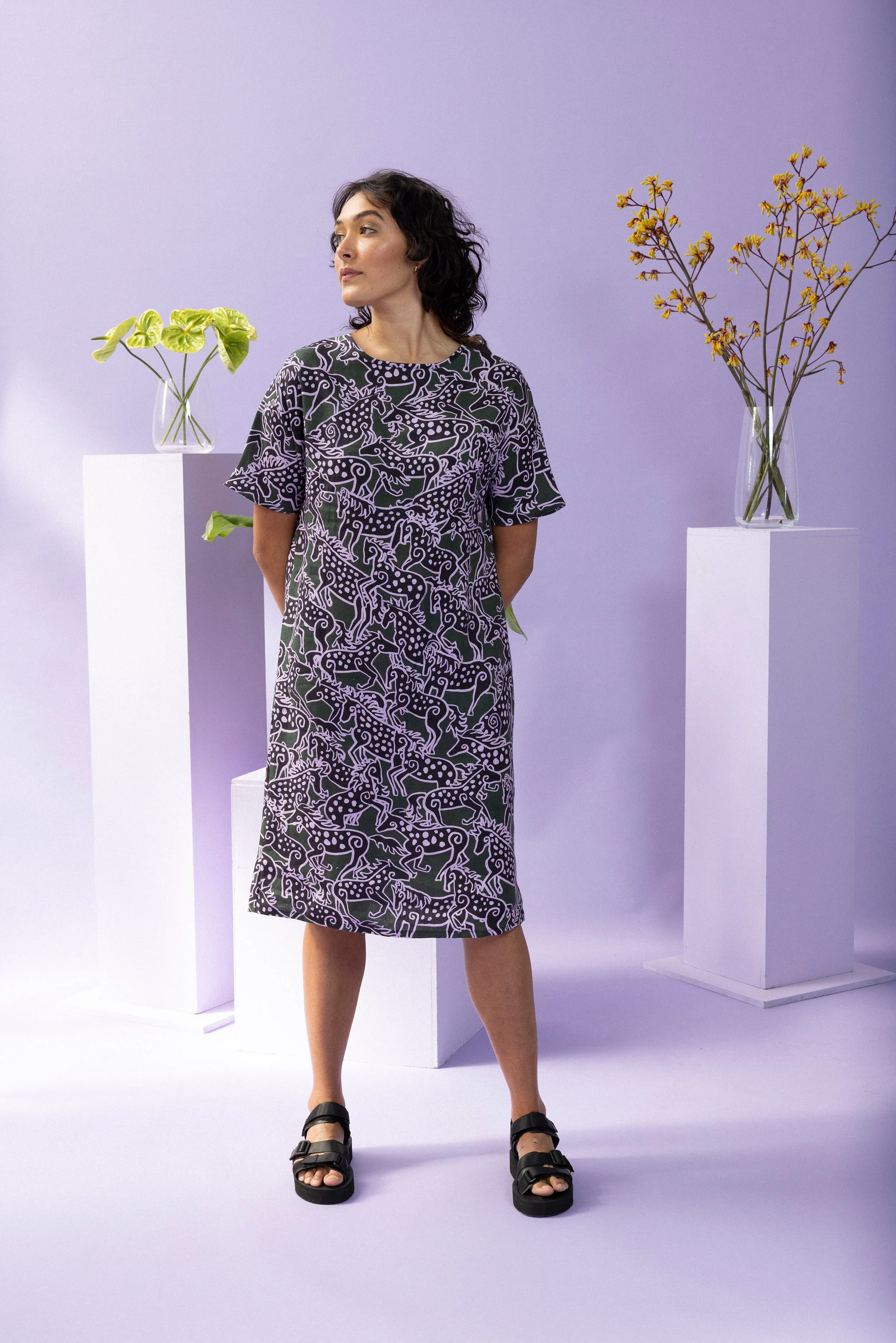 Green Horse Long T-Dress
