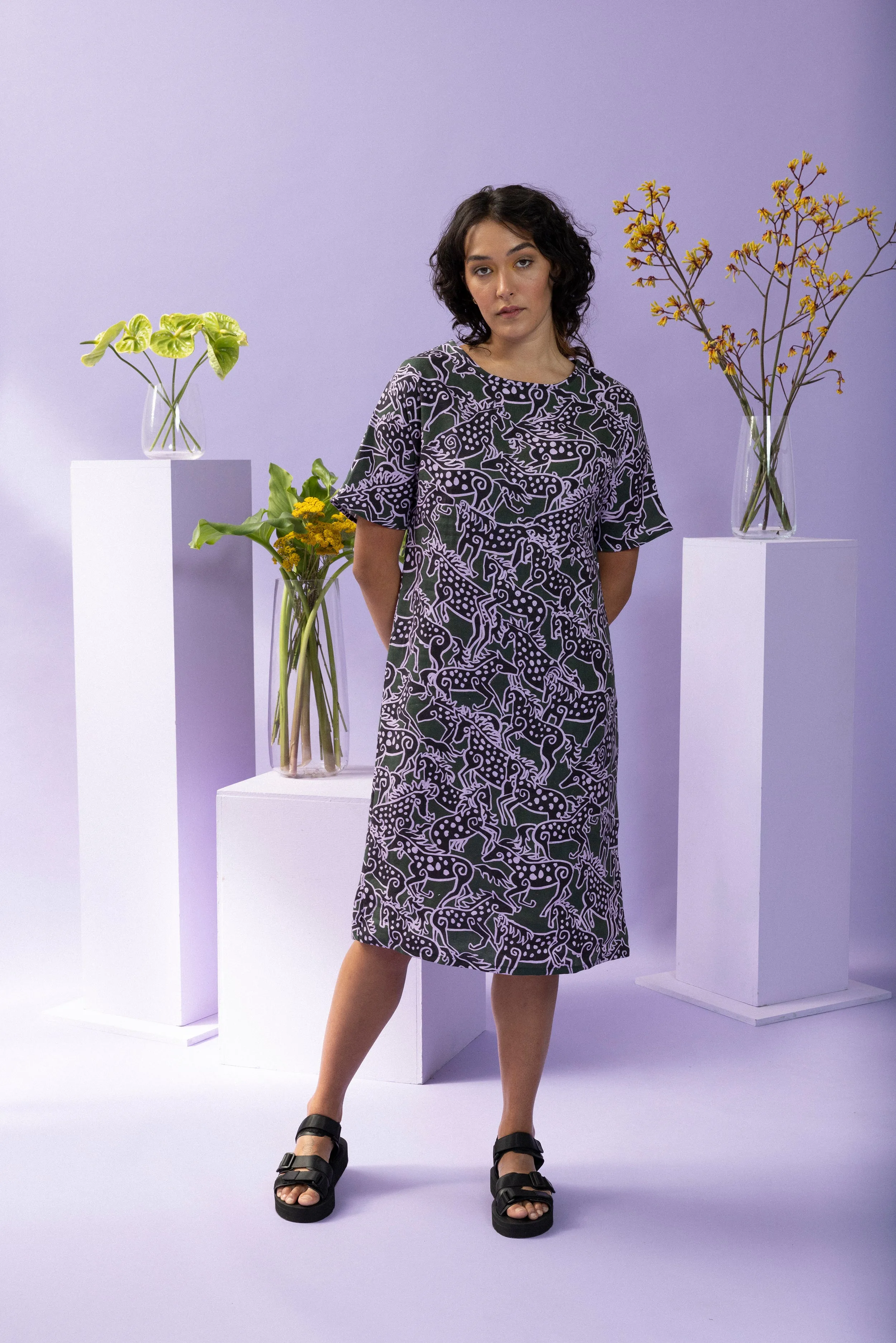 Green Horse Long T-Dress