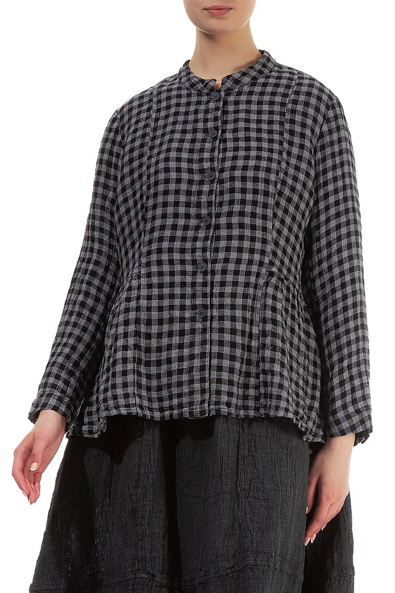 Grey Check Peplum Linen Jacket