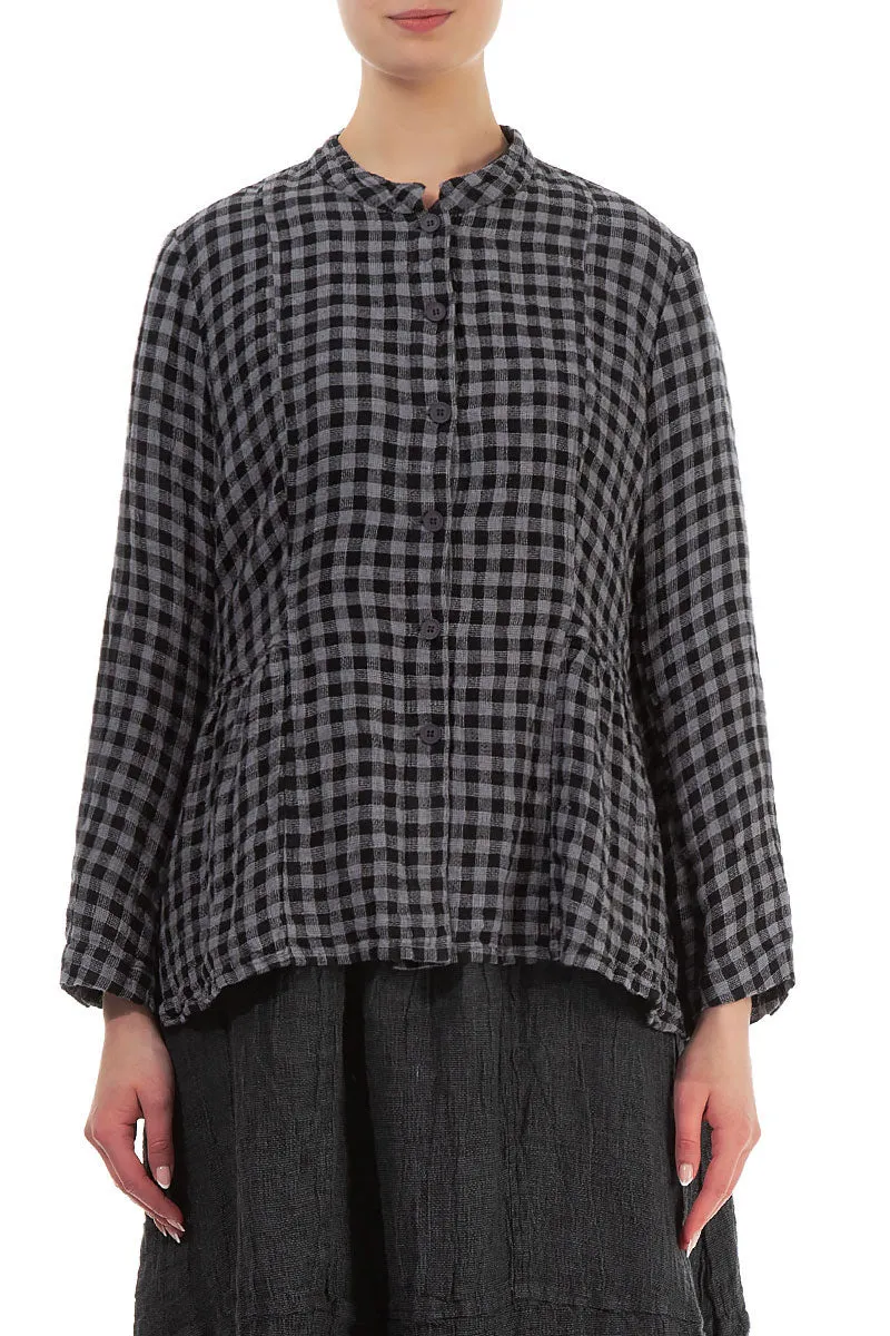 Grey Check Peplum Linen Jacket