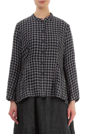 Grey Check Peplum Linen Jacket