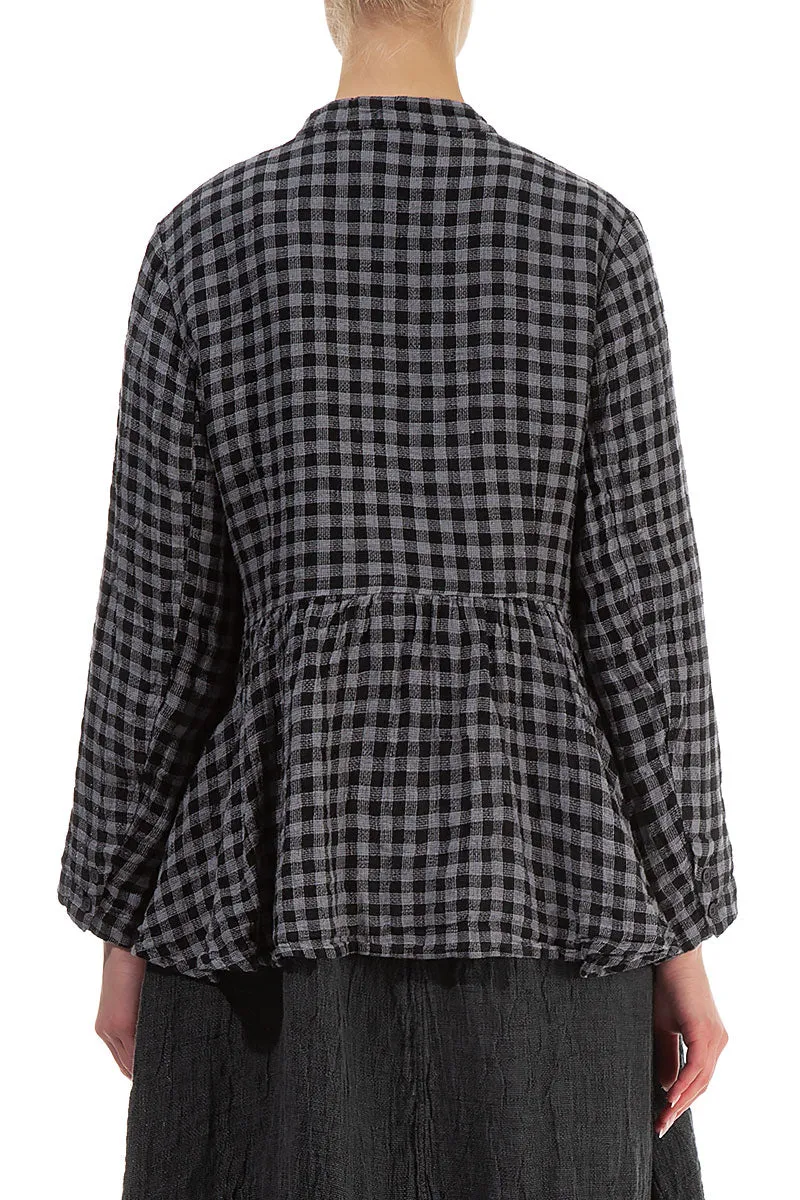 Grey Check Peplum Linen Jacket