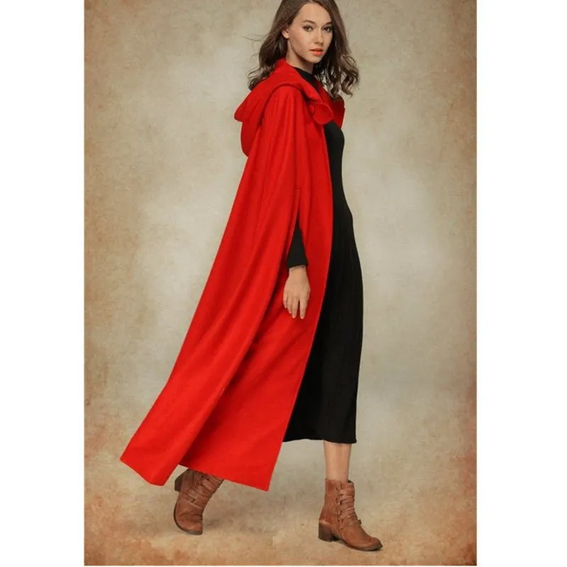 Hooded Shawl Extended Cape Coat | Versatile 5-Color Hooded Shawl Poncho (MOA088)