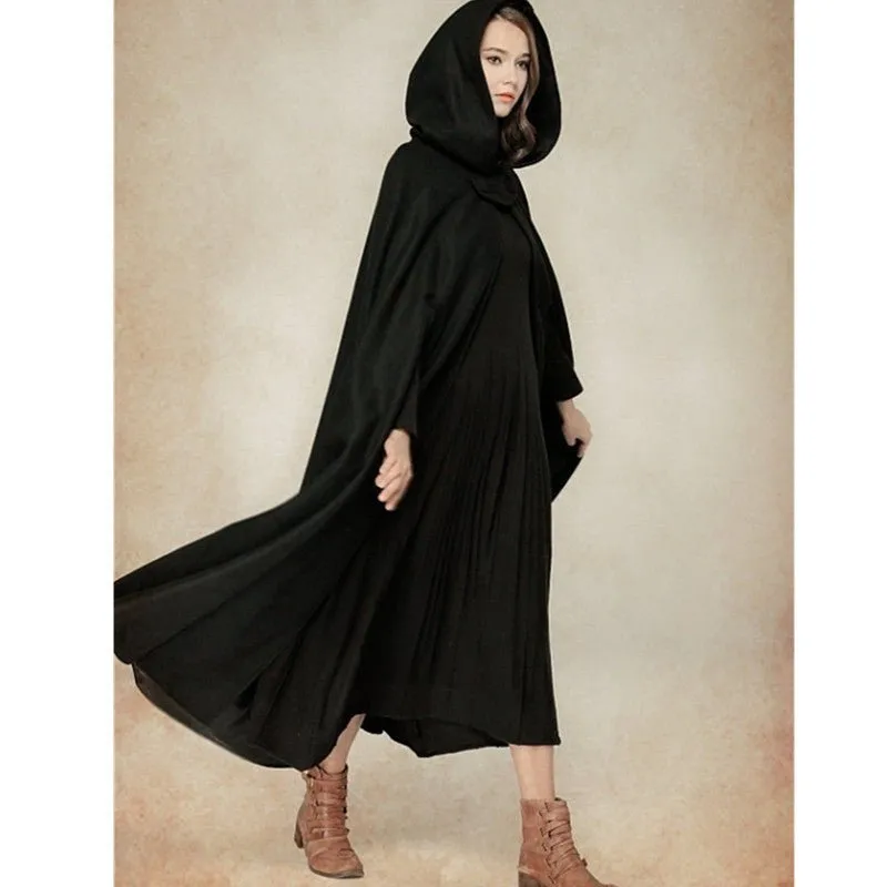 Hooded Shawl Extended Cape Coat | Versatile 5-Color Hooded Shawl Poncho (MOA088)