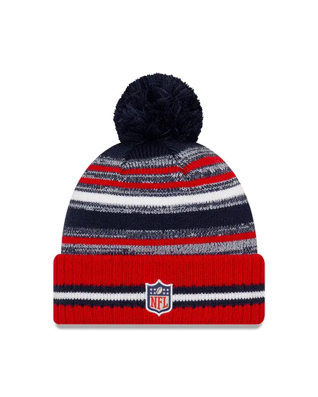 Houston Texans New Era 2021 NFL Sideline - Sport Official Pom Cuffed Knit Hat - Red/Navy