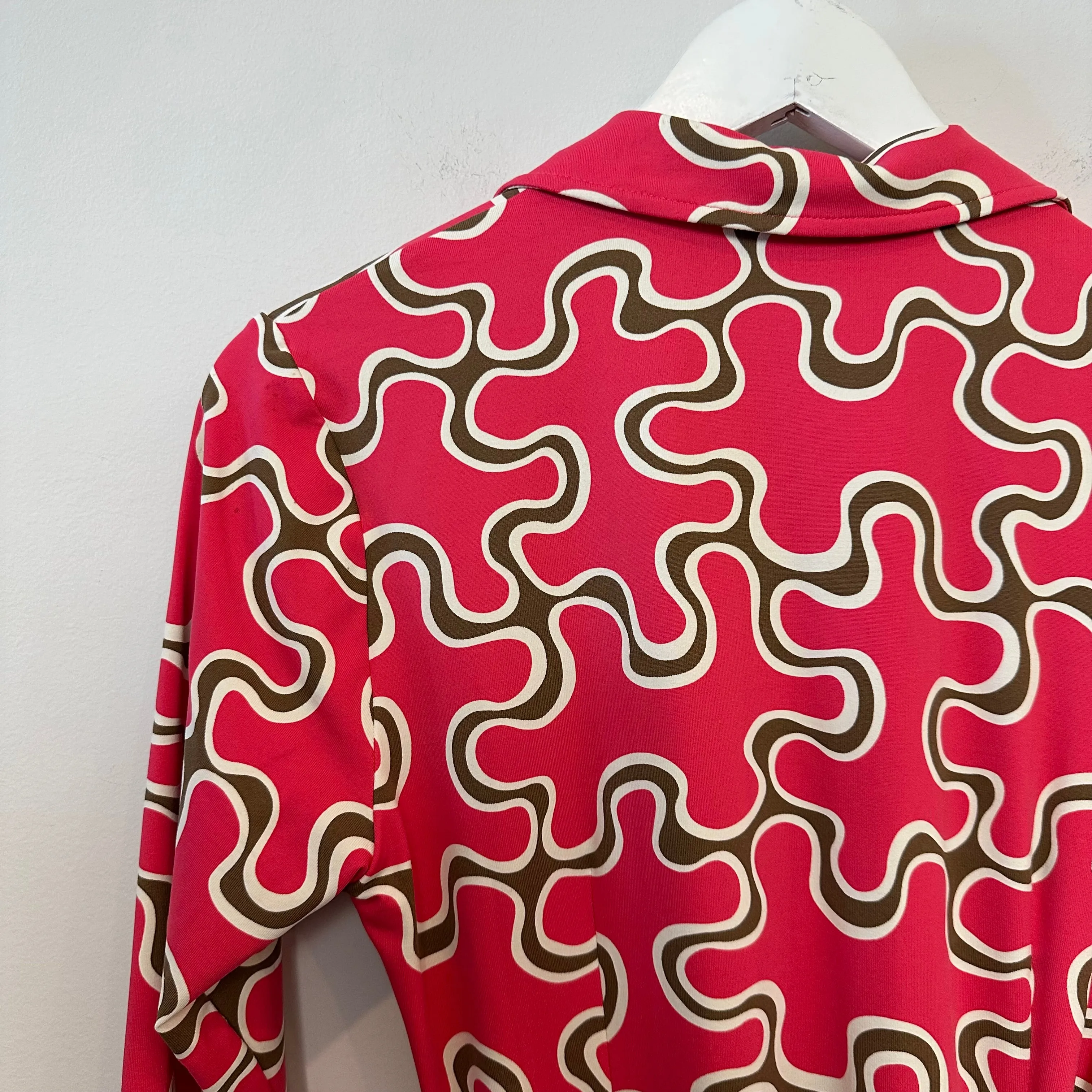 J. McLaughlin Lila Shirt Collar Wrap Dress Pink Brown Geometric Pattern Small
