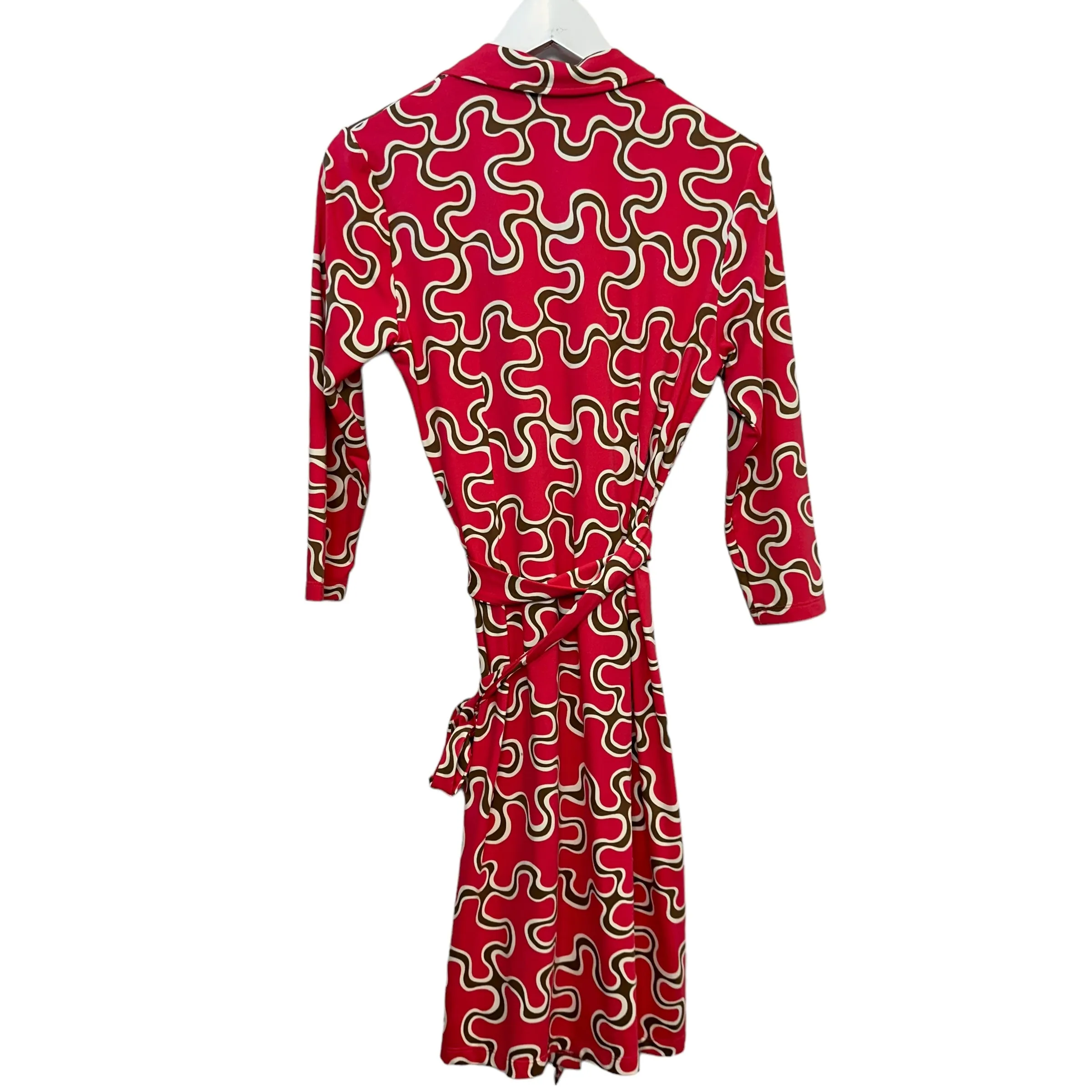 J. McLaughlin Lila Shirt Collar Wrap Dress Pink Brown Geometric Pattern Small