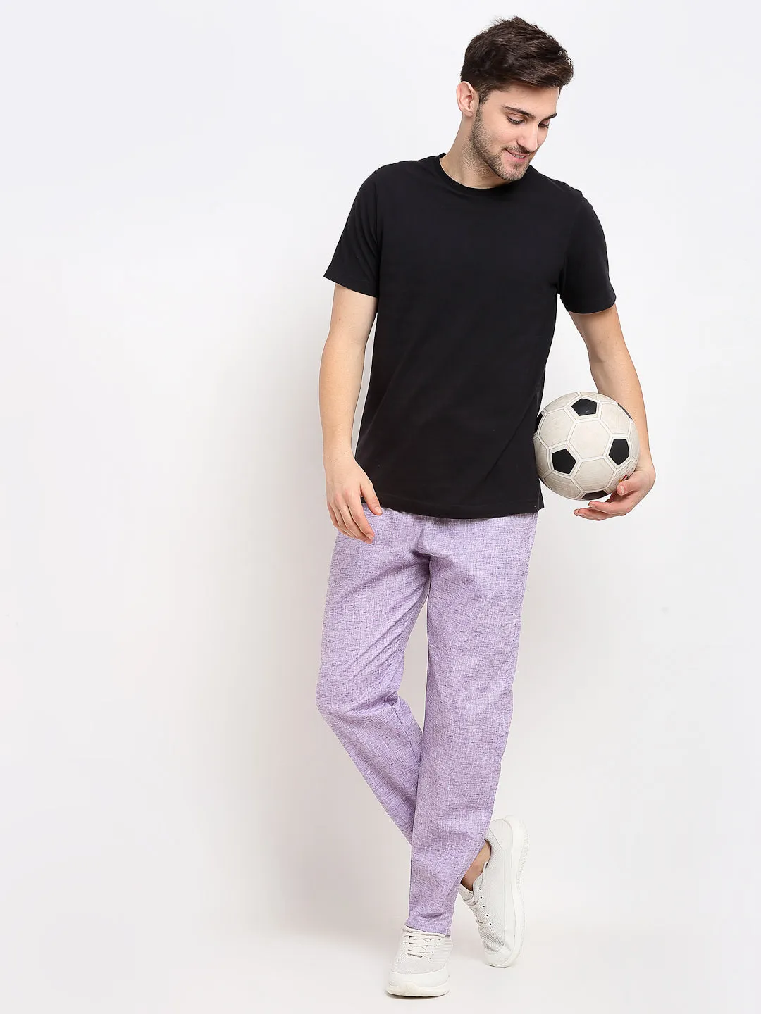 Jashvi Men's Purple Linen Cotton Track Pants