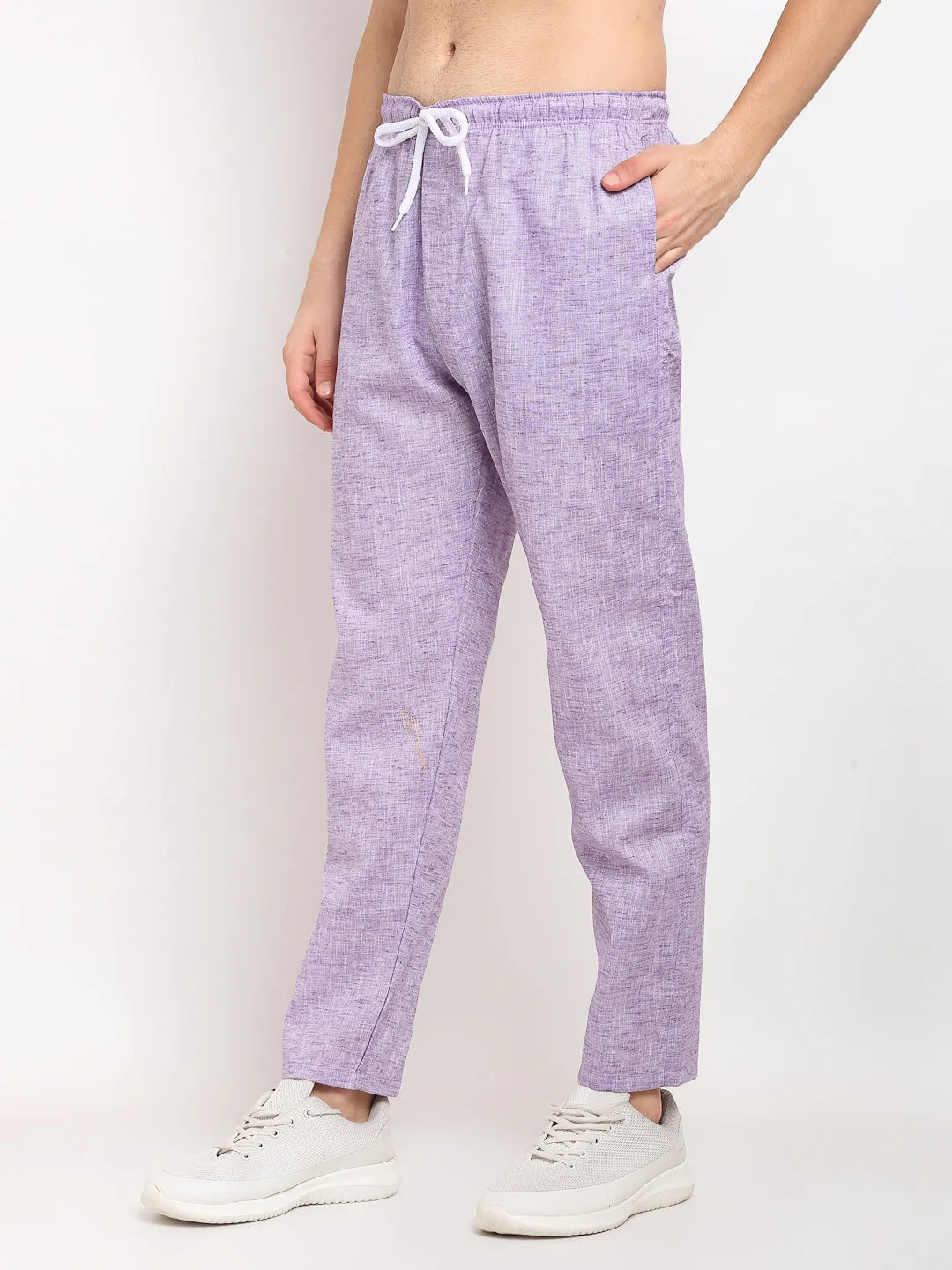 Jashvi Men's Purple Linen Cotton Track Pants
