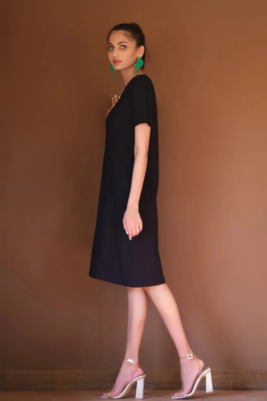 Jersey Knit Midi Dress - Black
