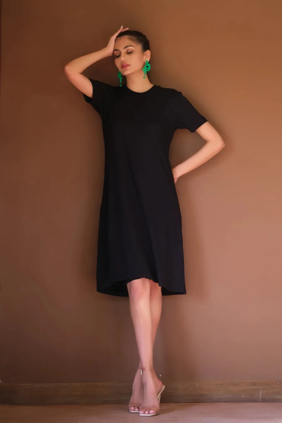 Jersey Knit Midi Dress - Black